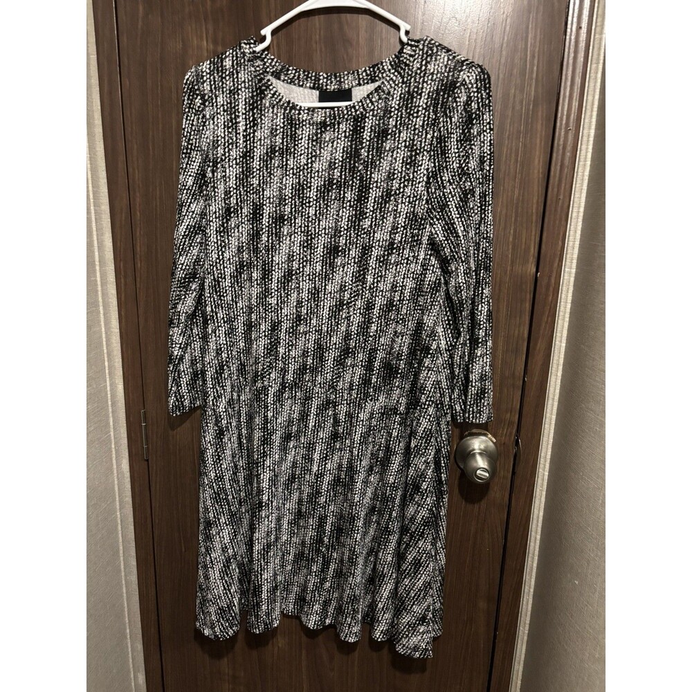 Cynthia Rowley Black White Abstract Print Fit & Flare Dress S 3/4 sleeve